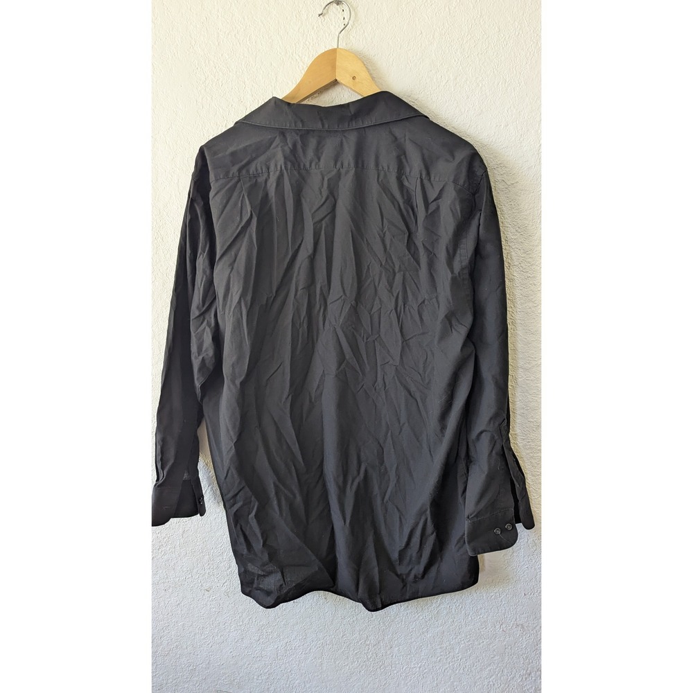 Van Heusen Mens Black Poplin Button Down Shirt Regular Fit Wrinkle Free 17 32/33 - Picture 2 of 4